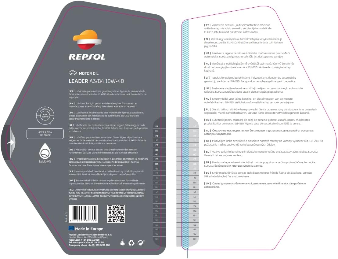 Repsol Leader A3/B4 10W40 5L (Antiguo Premium GTI/TDI)