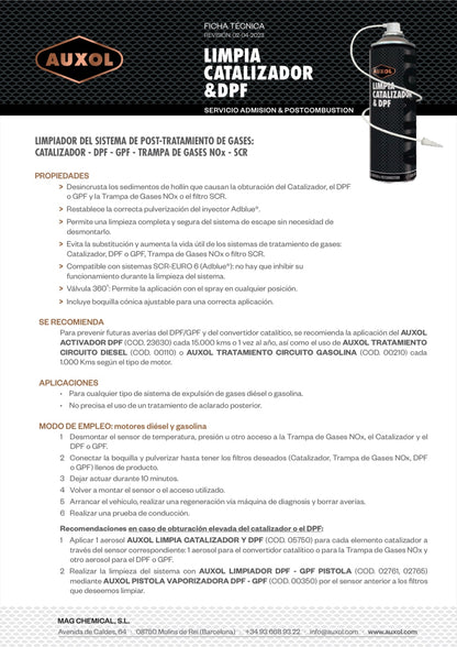 Auxol Spray Limpia Catalizador Y DPF 500ML